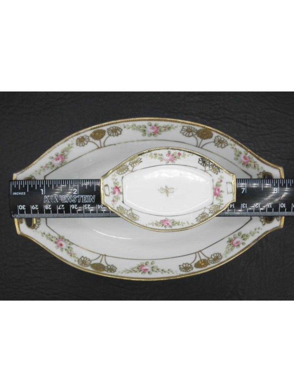 Antique Nippon Hand Painted Relish Dish With 6 Matching Salt Dishes Gold Accents - Picture 5 of 8
